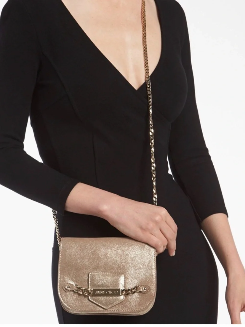 Jimmy Choo Pink Pebbled Leather Crossbody with Gold Chain
